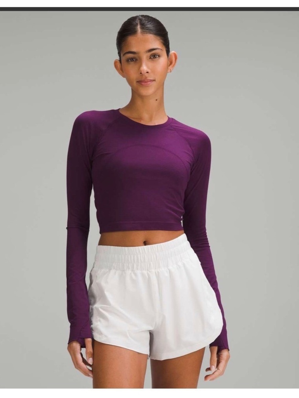 Lululemon Swiftly Tech Cropped Sleeve Shirt 2.0 Plum Silverescent Womens W3GH4S